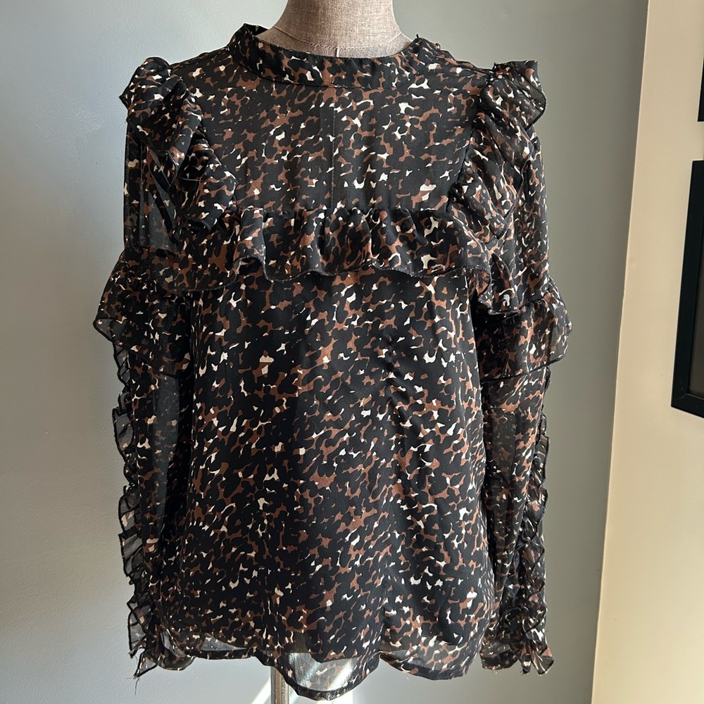 Elegant Black and Brown Ruffle Top